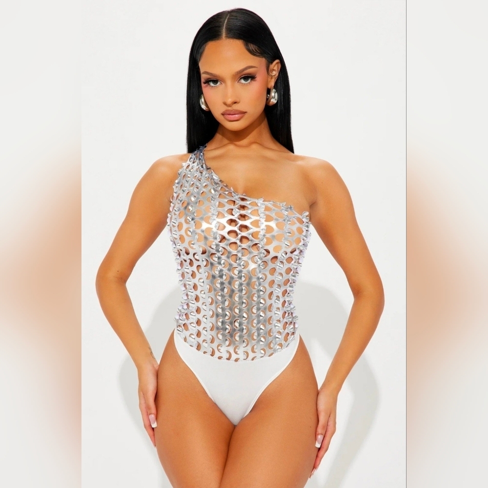 Silver One-Shoulder Bodysuit